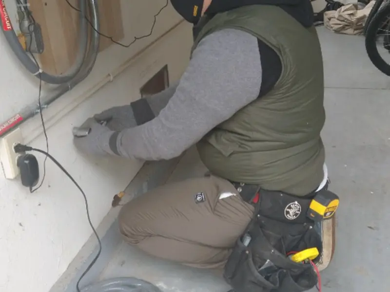 Electrician performing outlet wiring in a Horseshoe Bay garage